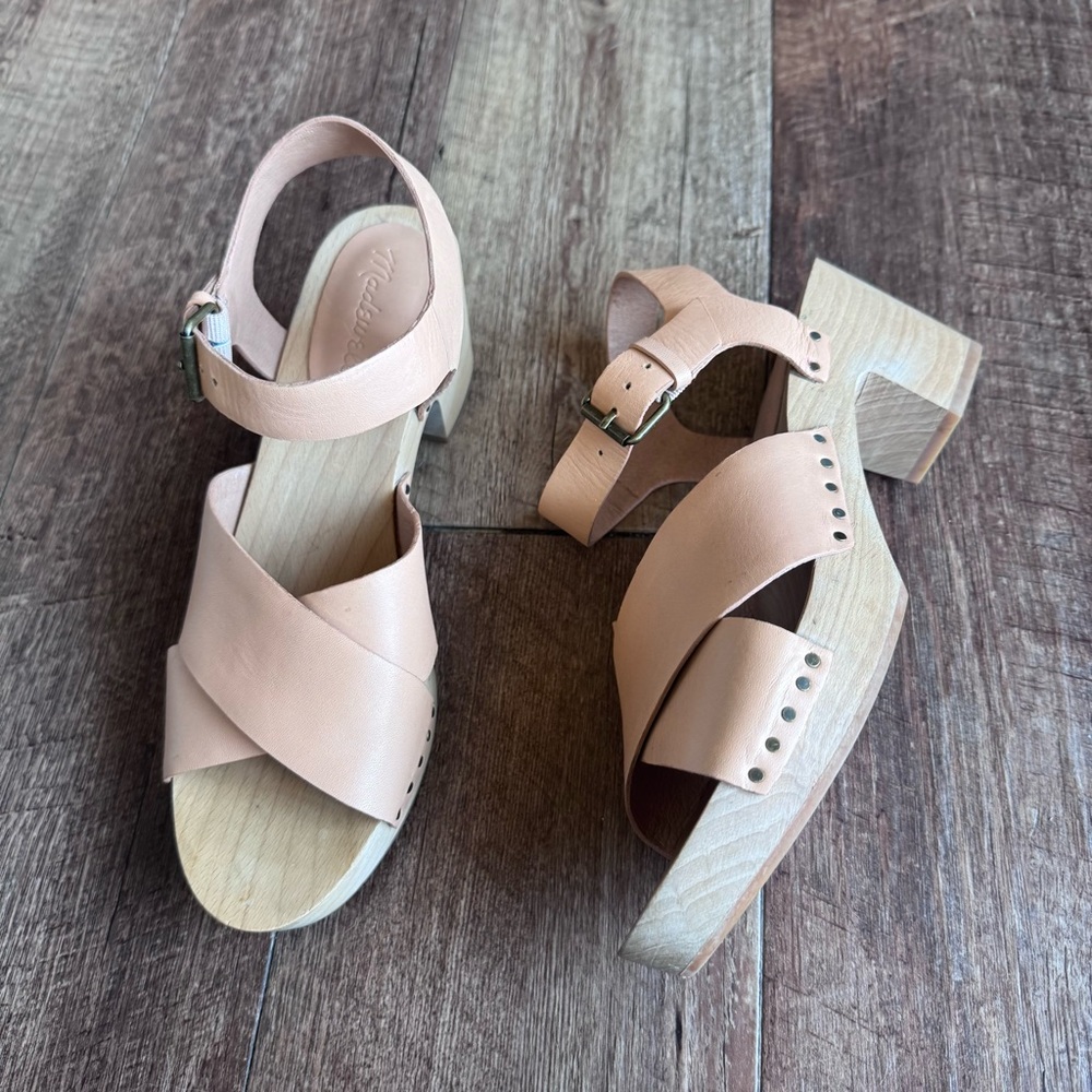 Madewell the Johanna Tan Leather wooden heel Women's Sandals size 8 - Picture 6 of 10